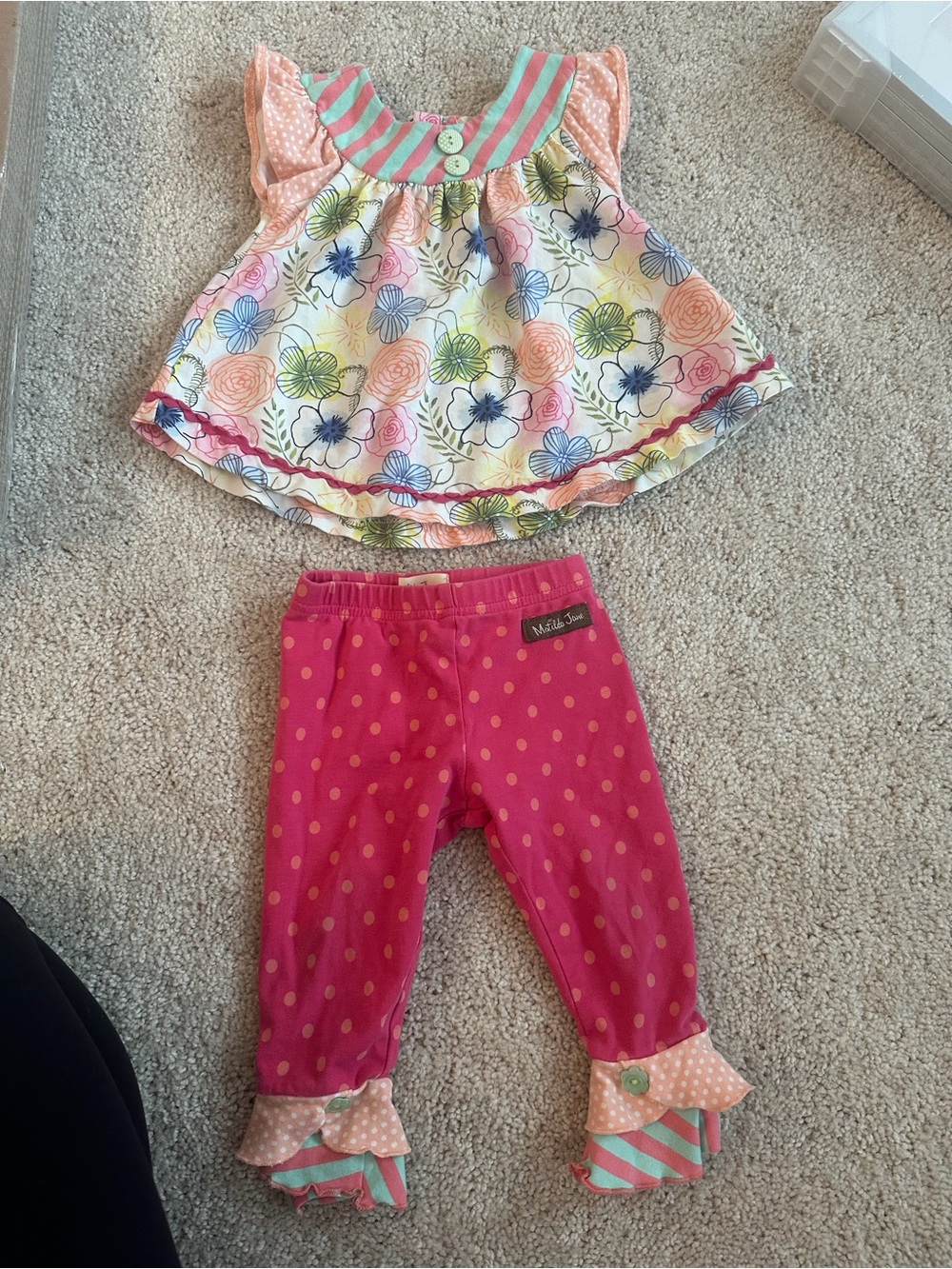Matilda Jane Pink Multi Floral Top & Pink Polka Dot Ruffle Leggings